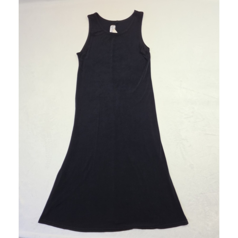 Vintage Black Midi Dress Womens L Sleeveless Minimalist 90s Stretch Knit